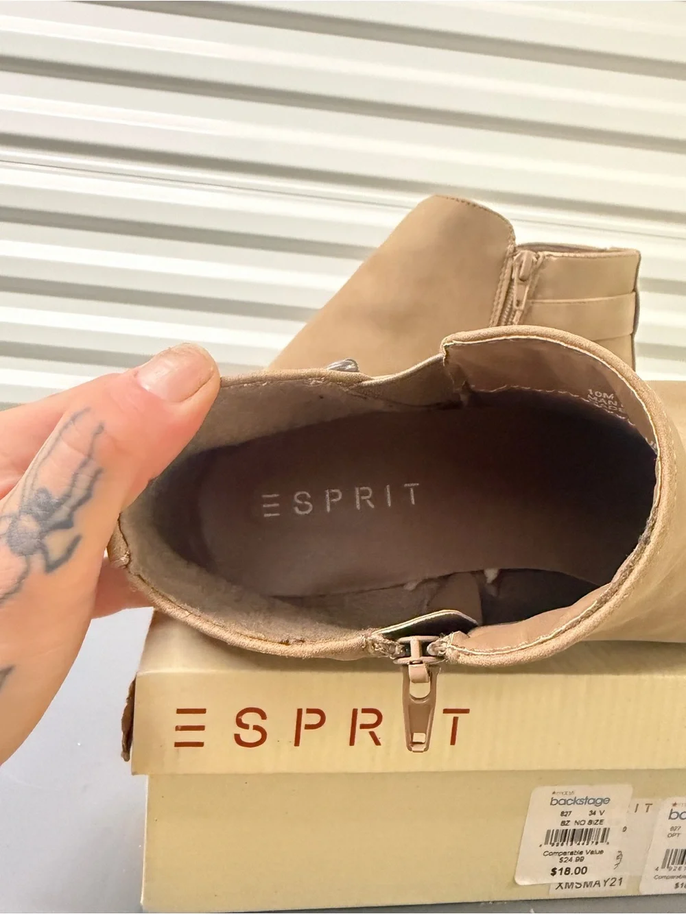 Esprit Tan Suede-Look Ankle Boots with Buckle